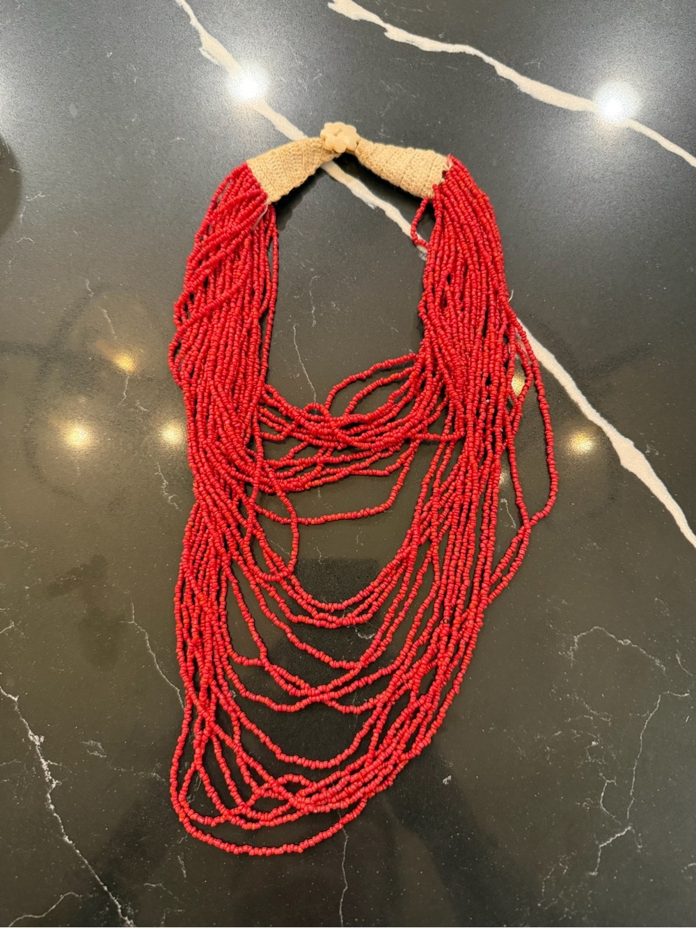 Multi-Strand Red Beaded Statement Necklace - Like New